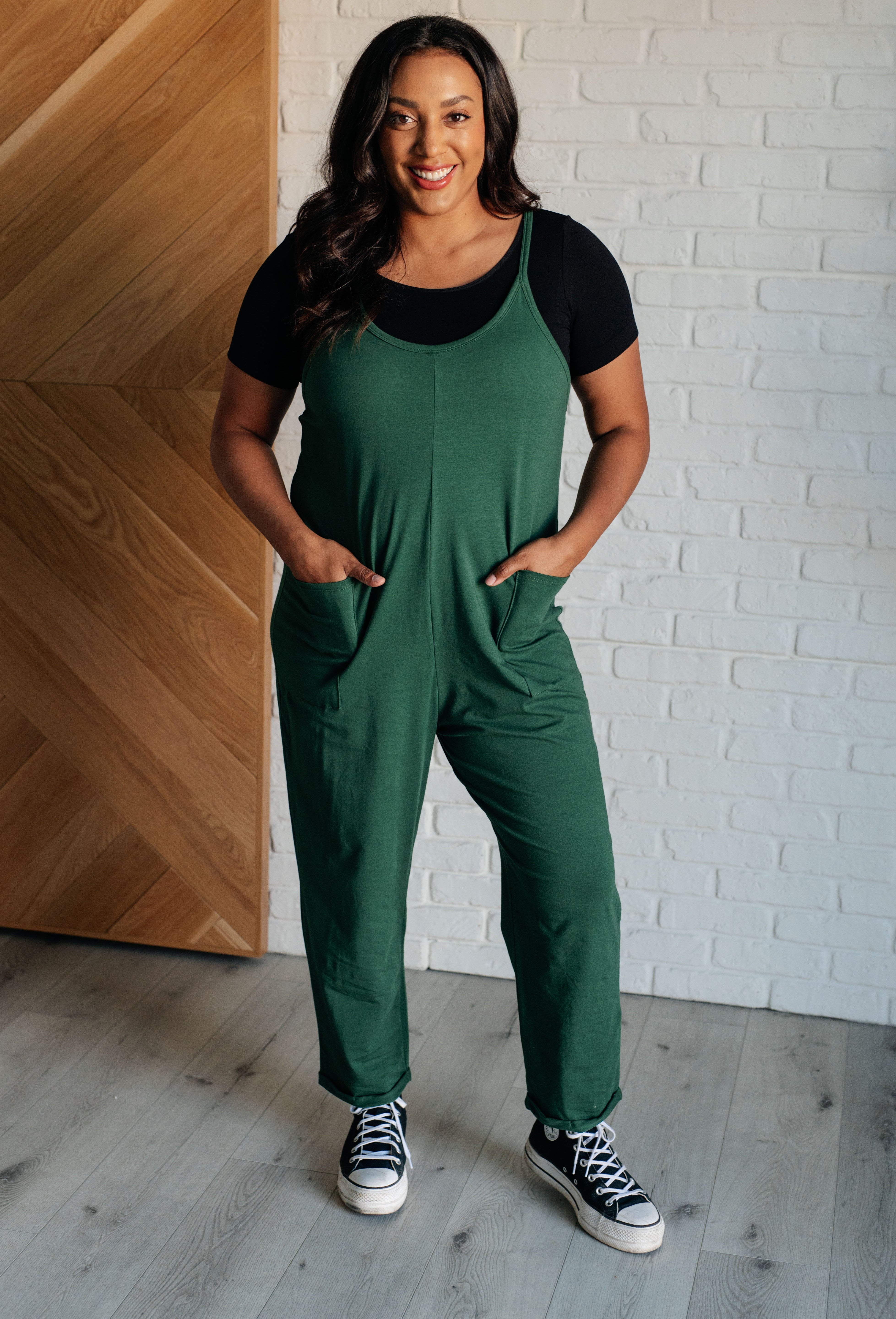 Totally Me Spaghetti Strap Jumpsuit in Dark Green