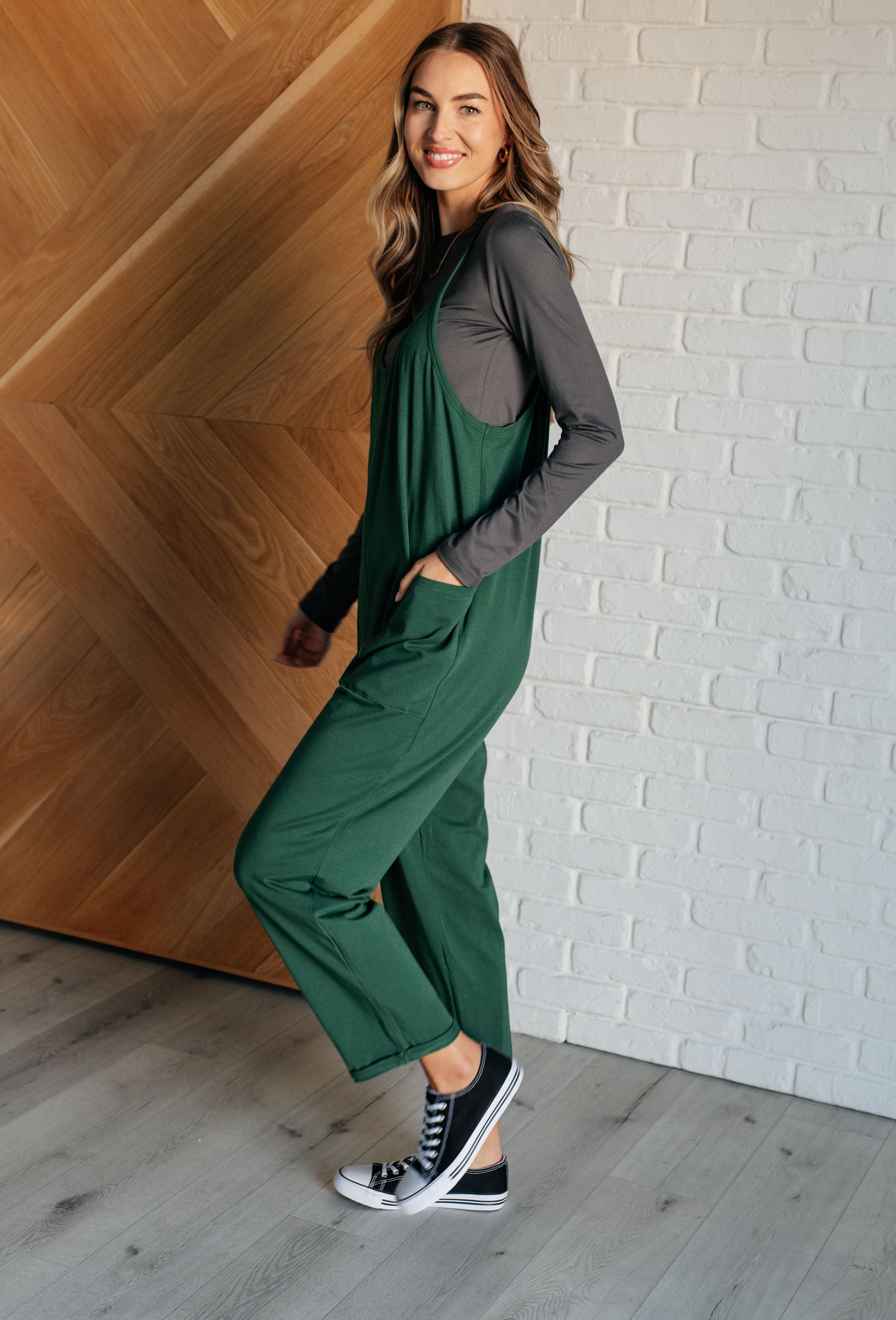 Totally Me Spaghetti Strap Jumpsuit in Dark Green