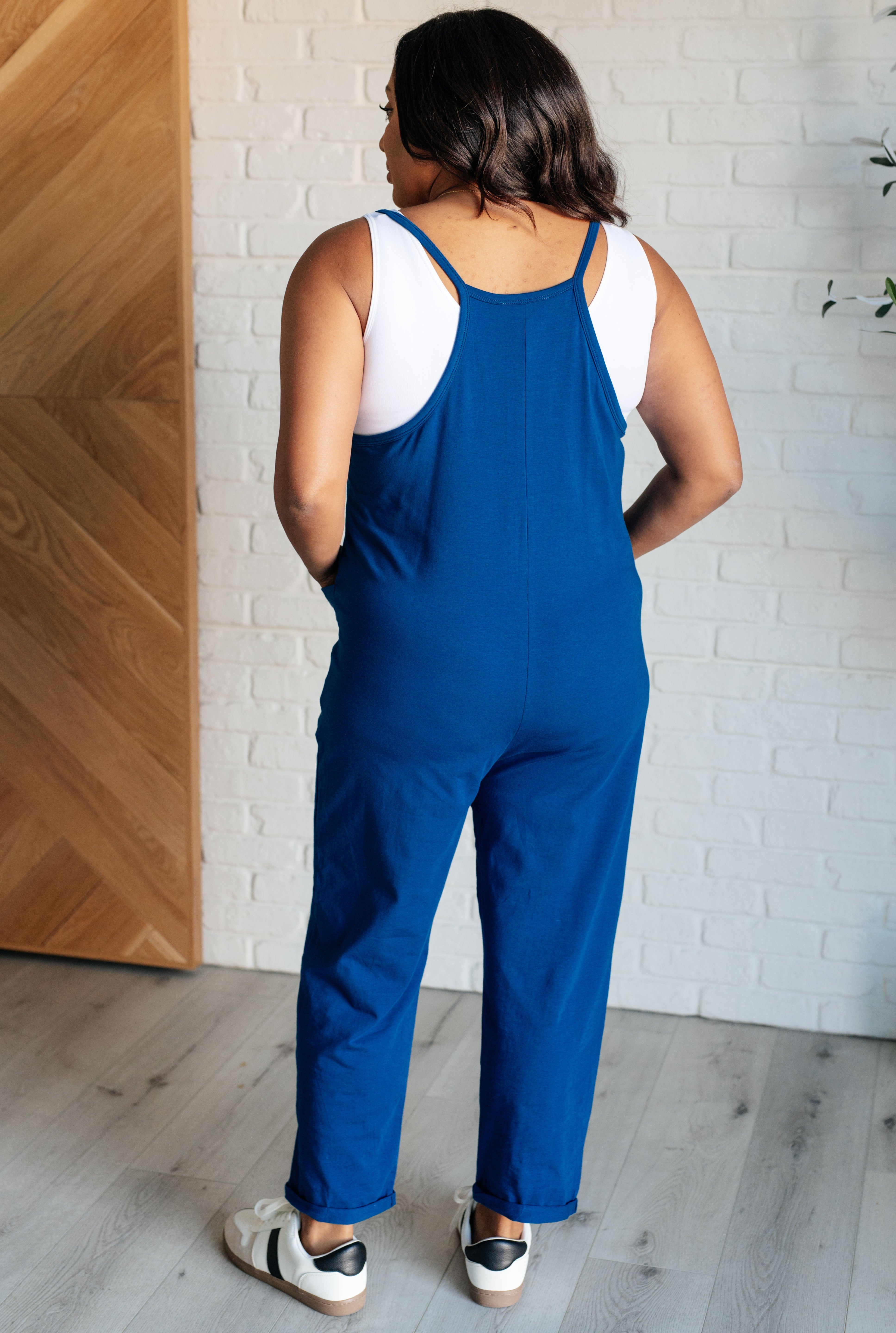 Totally Me Spaghetti Strap Jumpsuit in Light Navy