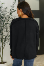 Wander & Rest Cable Ribbed Knit Drop Shoulder Top in Black