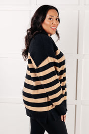 Well Situated Striped Quarter Zip Sweater in Black and Tan