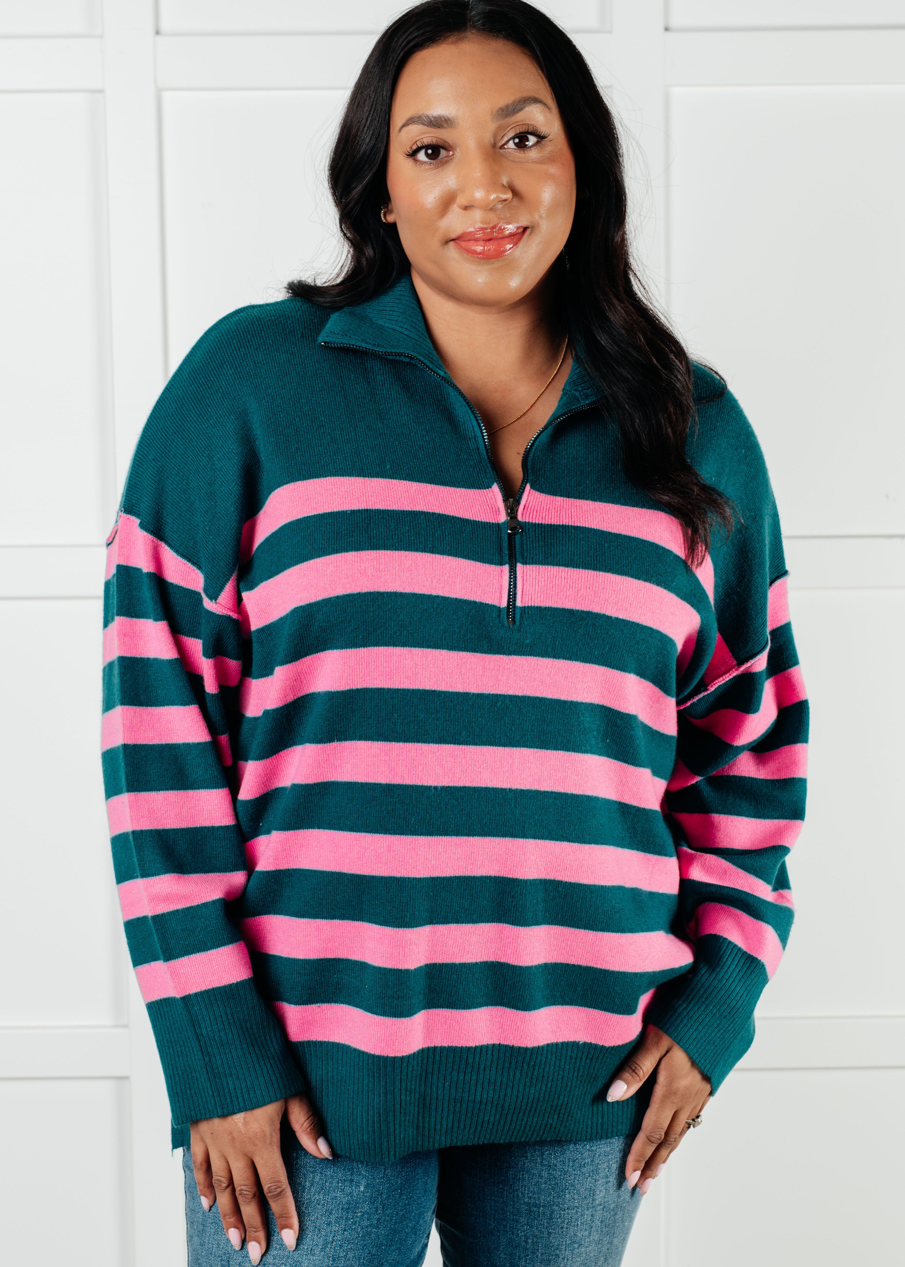 WellSituatedStripedQuarterZipSweaterinGreenandPink5.jpg