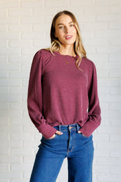 When the Sun Goes Down Mineral Wash Ribbed Knit Top in Wine