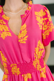 Whispering Willow V-Neck Dress in Fuchsia