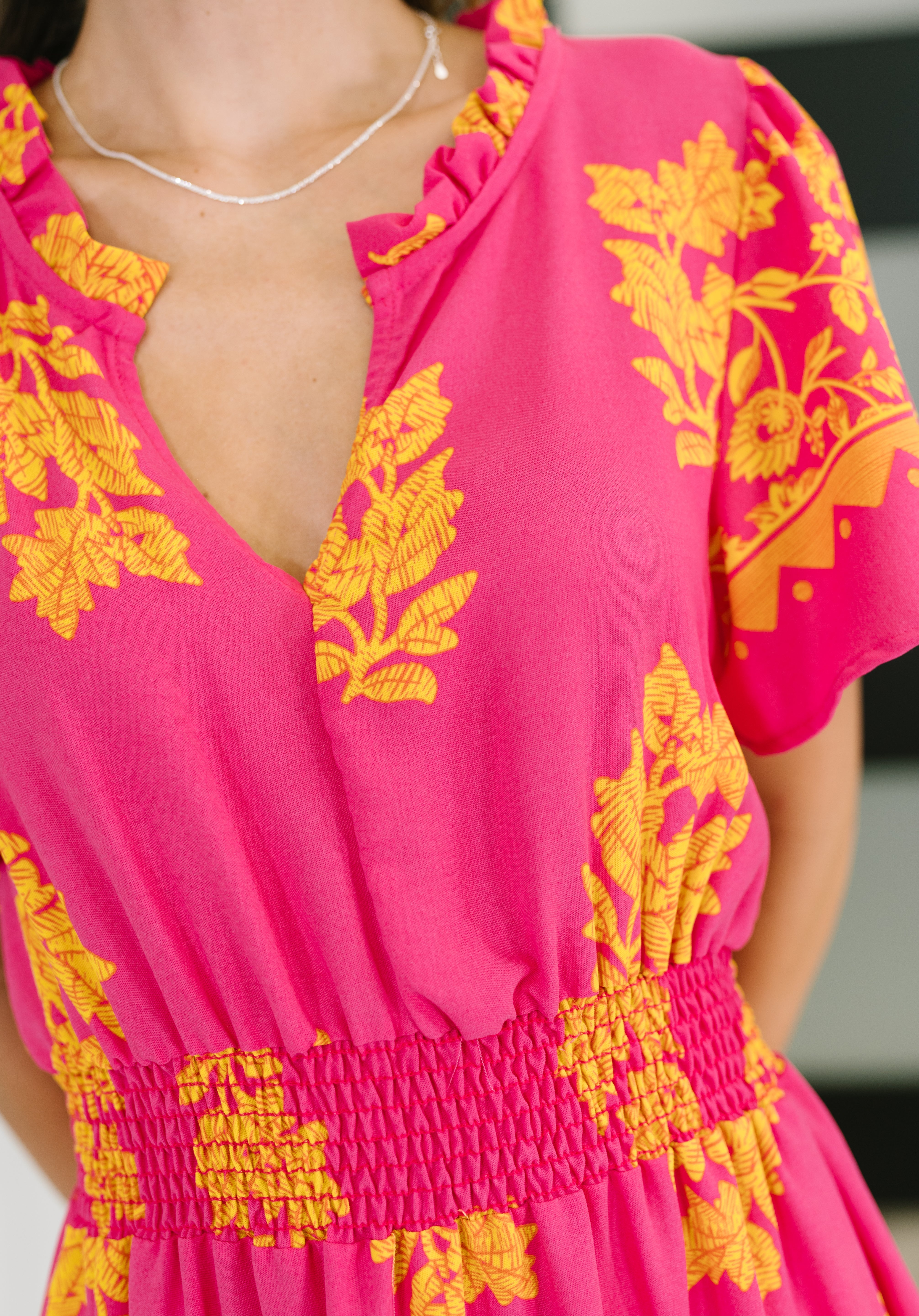 Whispering Willow V-Neck Dress in Fuchsia
