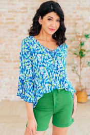 Willow Bell Sleeve Top in Royal Brushed Multi