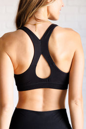 Working Out My Ego Cross Back Sports Bra in Black