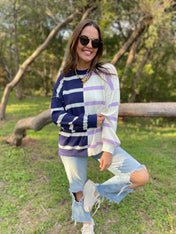 Exceptional Thought Striped Patchwork Sweater  - PREORDER