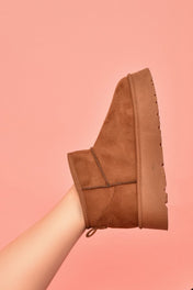 Suede Round Toe Platform Booties - Camel