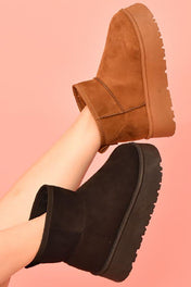 Suede Round Toe Platform Booties - Camel