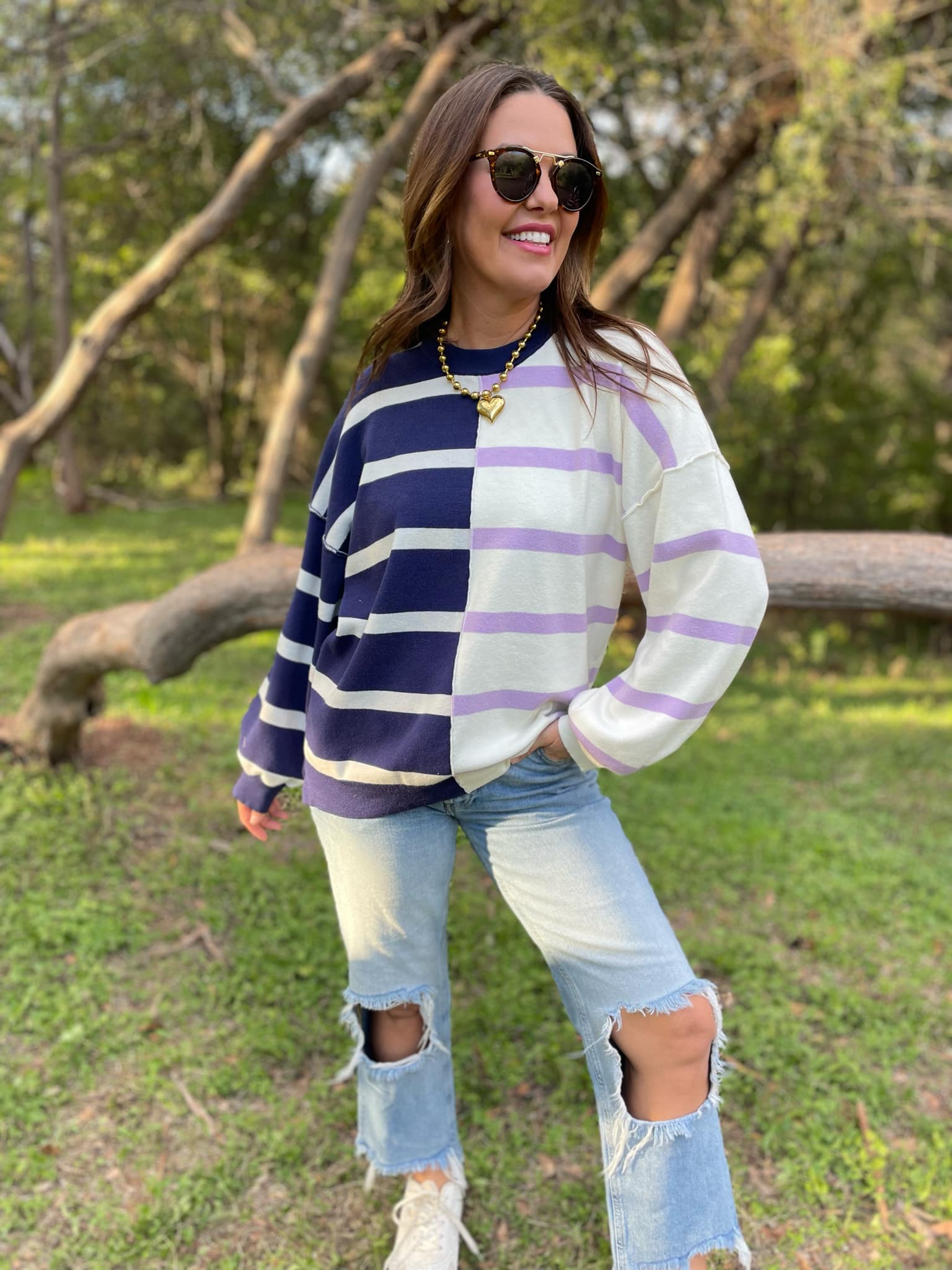 Exceptional Thought Striped Patchwork Sweater  - PREORDER