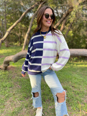 Exceptional Thought Striped Patchwork Sweater  - PREORDER