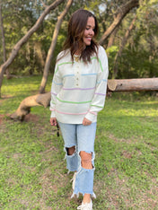 Just Too Good Rainbow Striped Sweater - PREORDER