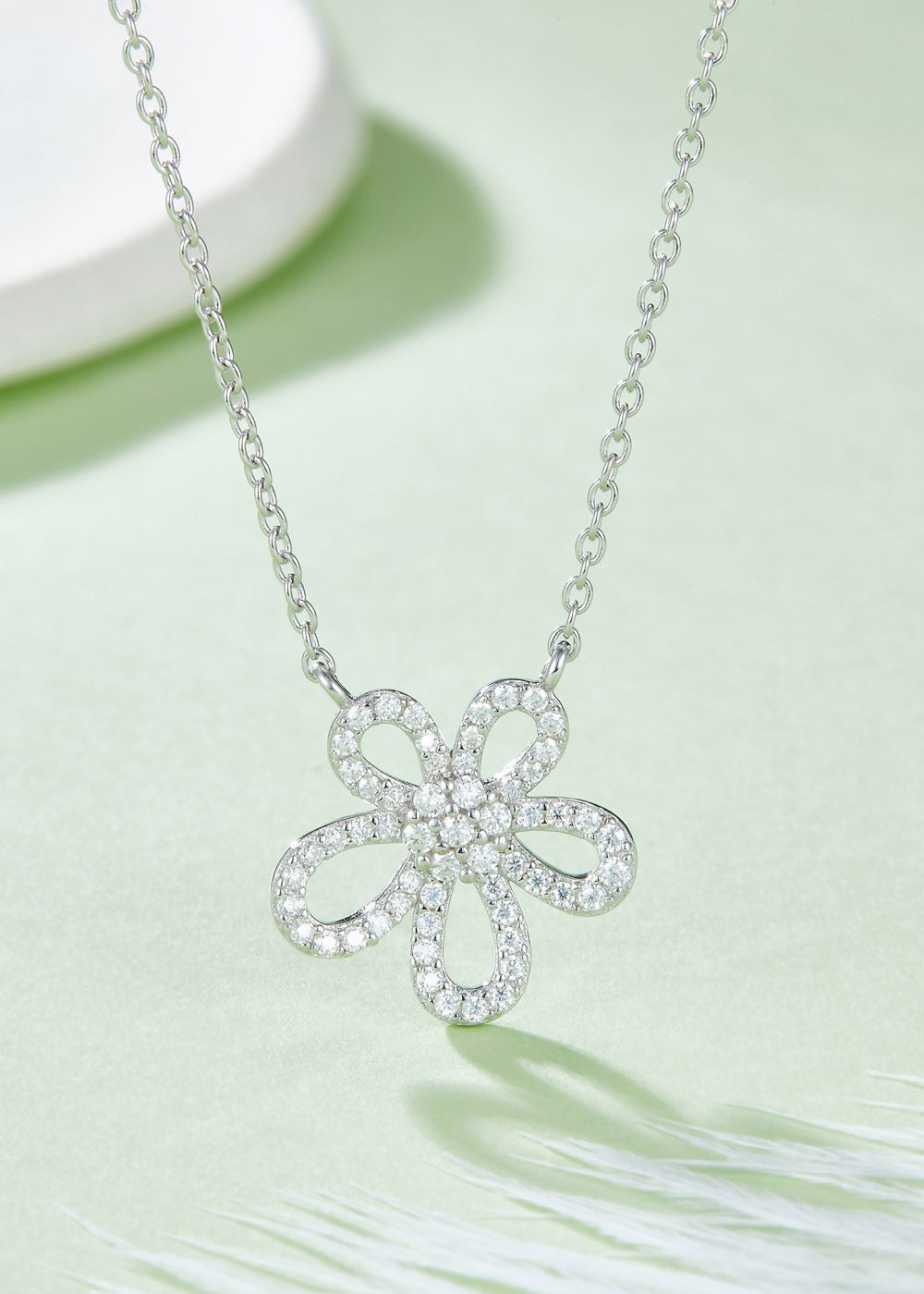 Moissanite Flower Pendant 925 Sterling Silver Necklace
