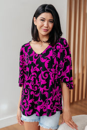 Casually Cute V-Neck Top in Magenta