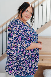 Dearest Dreamer Peplum Top in Navy Floral
