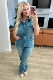 Sylvia Short Sleeve Denim Jumpsuit