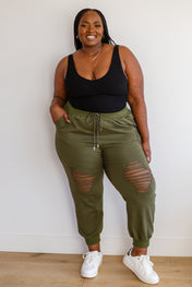 Kick Back Distressed Joggers in Olive
